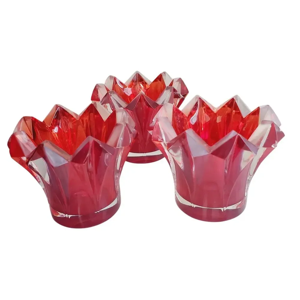 Vintage Bohemia Crystal Candle Holder X3 Made Czech Republic Adult's Red SEE PIC